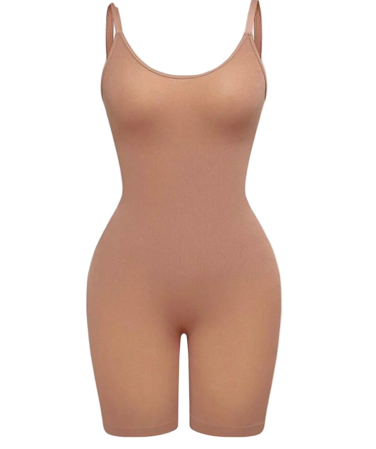 Women One Piece Shapewear Bodycon Romper with Spaghetti Strap Brown- Size M