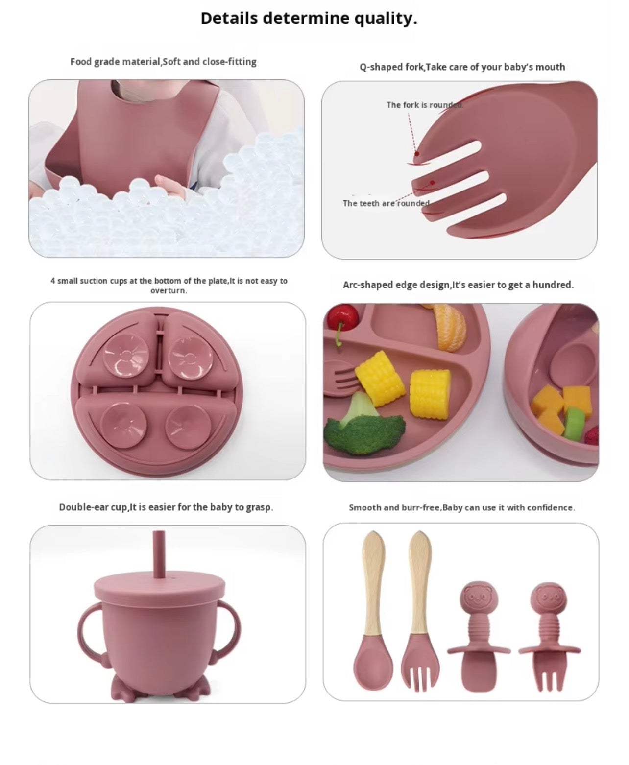 100% Silicone Baby Feeding Set, BPA Free Baby Dishes 9 PCS Set - CHOOSE COLOR