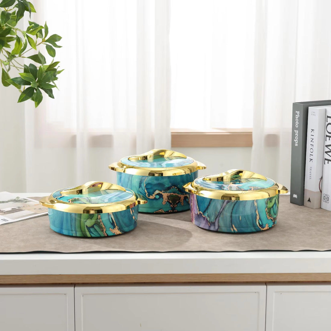 3Pcs Set Golden Touch Food Warmer Insulated Stainless-Steel Container - CHOOSE COLOR