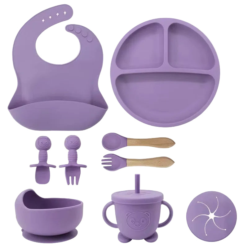 100% Silicone Baby Feeding Set, BPA Free Baby Dishes 9 PCS Set - CHOOSE COLOR