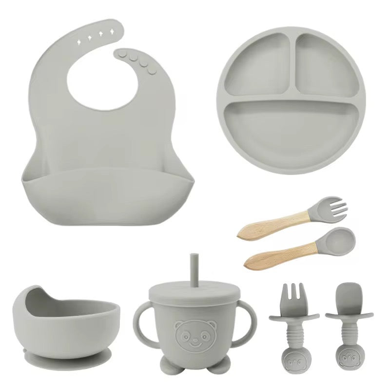 100% Silicone Baby Feeding Set, BPA Free Baby Dishes 9 PCS Set - CHOOSE COLOR