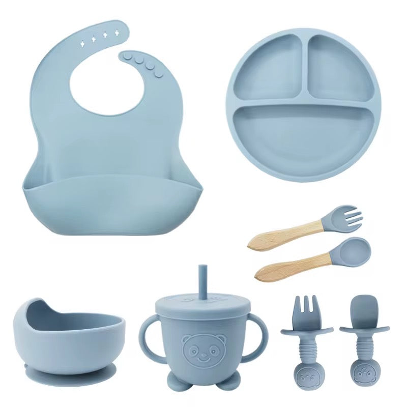 100% Silicone Baby Feeding Set, BPA Free Baby Dishes 9 PCS Set - CHOOSE COLOR