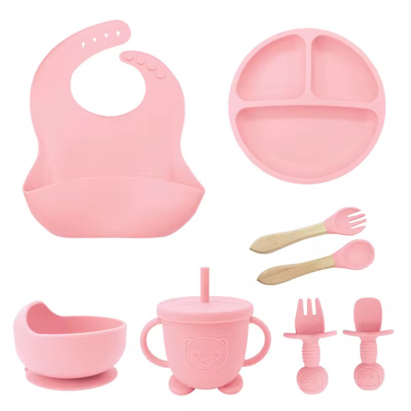 100% Silicone Baby Feeding Set, BPA Free Baby Dishes 9 PCS Set - CHOOSE COLOR