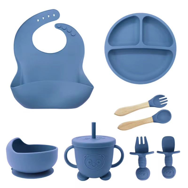 100% Silicone Baby Feeding Set, BPA Free Baby Dishes 9 PCS Set - CHOOSE COLOR