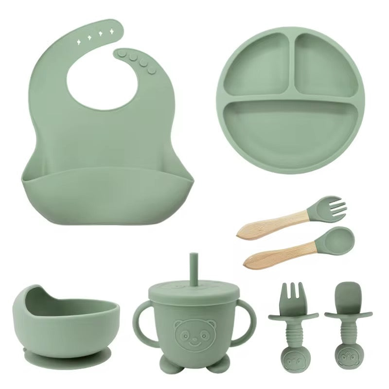 100% Silicone Baby Feeding Set, BPA Free Baby Dishes 9 PCS Set - CHOOSE COLOR