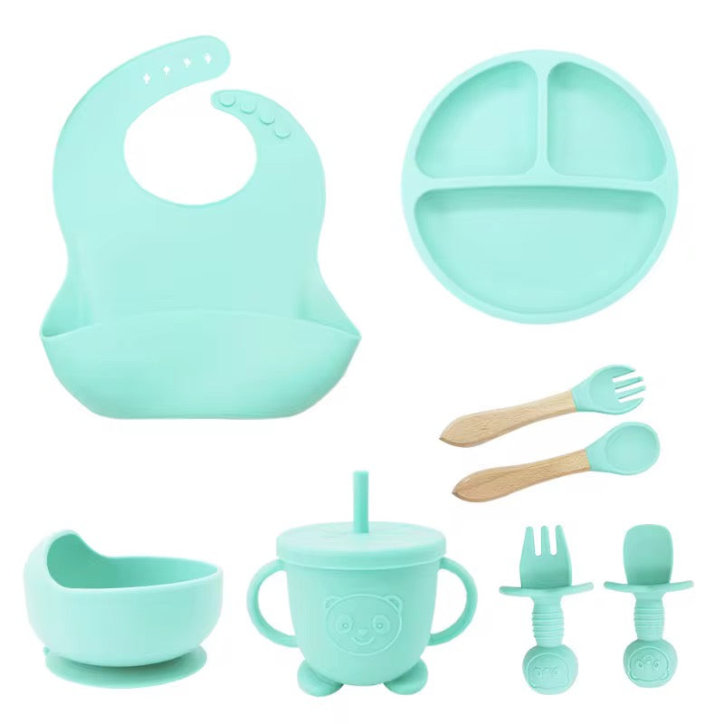 100% Silicone Baby Feeding Set, BPA Free Baby Dishes 9 PCS Set - CHOOSE COLOR