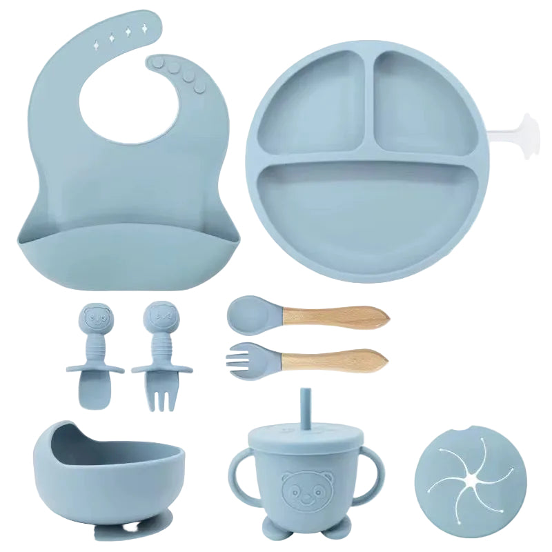 100% Silicone Baby Feeding Set, BPA Free Baby Dishes 9 PCS Set - CHOOSE COLOR