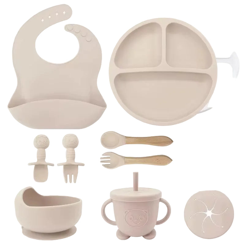 100% Silicone Baby Feeding Set, BPA Free Baby Dishes 9 PCS Set - CHOOSE COLOR