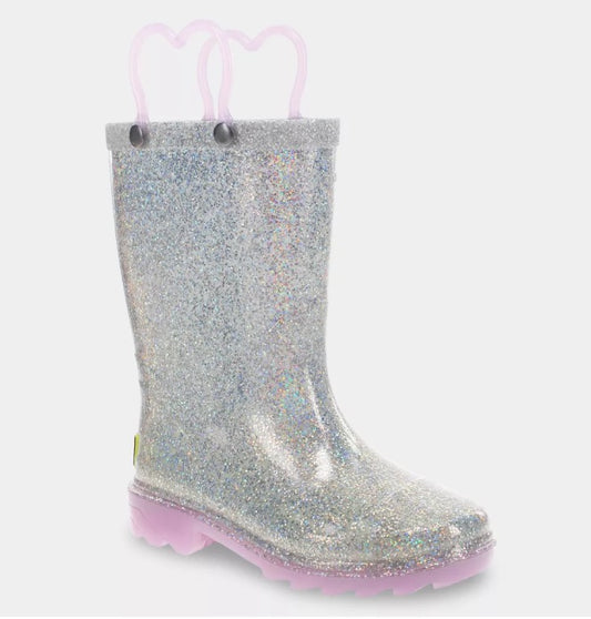Western Chief Toddler Abby Light-Up Glitter Boots Silver - CHOOSE SIZE