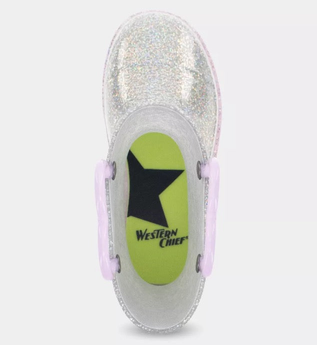 Western Chief Toddler Abby Light-Up Glitter Boots Silver - CHOOSE SIZE