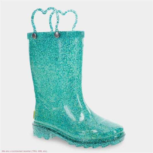 Western Chief Toddler Abby Light-Up Glitter Boots Teal Green  - Size 6