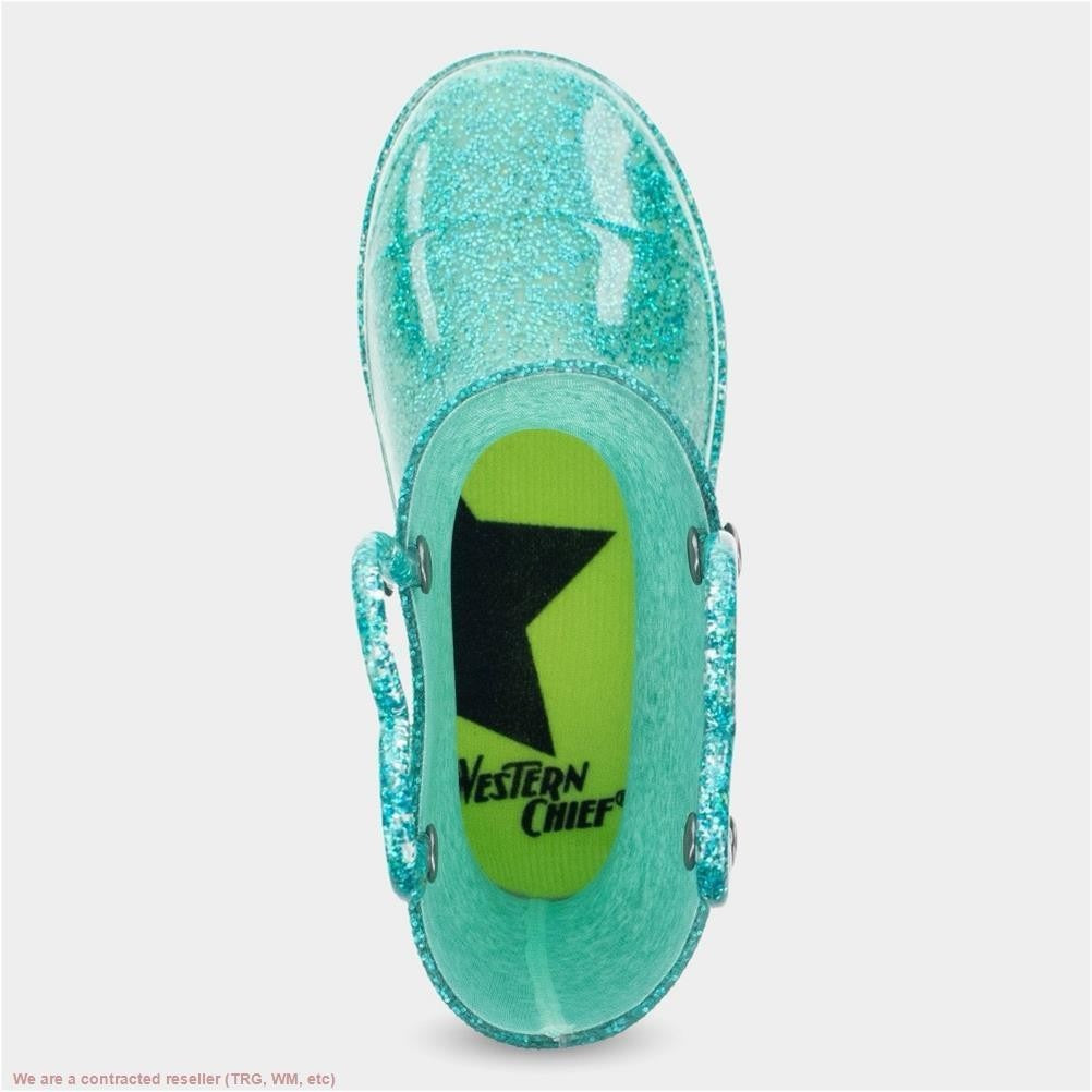 Western Chief Toddler Abby Light-Up Glitter Boots Teal Green  - Size 6