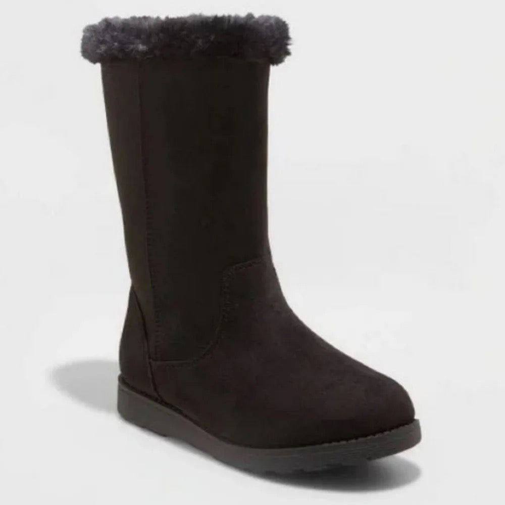 Cat & Jack Girl's Nina Zipper Slip-On Shearling Style Boots Black - Size 1