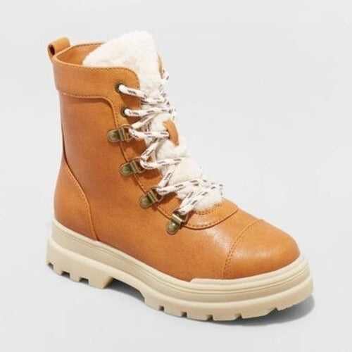 Girls Willa Zipper Lace Up Combat Boots Cognac - Art Class- CHOOSE SIZE