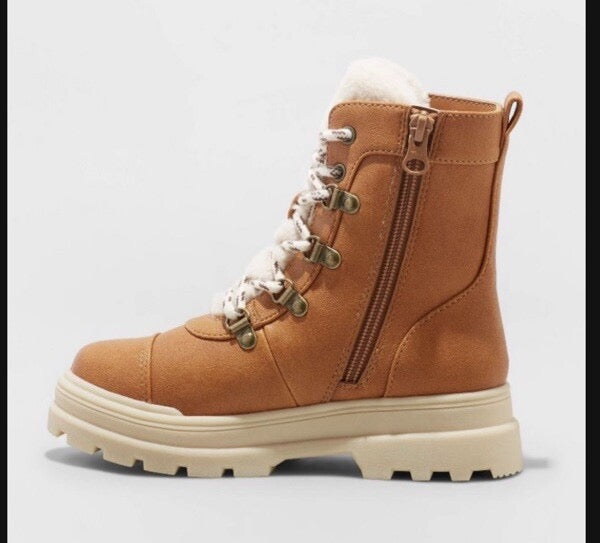 Girls Willa Zipper Lace Up Combat Boots Cognac - Art Class- CHOOSE SIZE