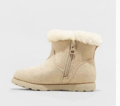 Toddler Girls' Emani Zipper Slip-On Shearling Style Winter Boots Tan - Size 6