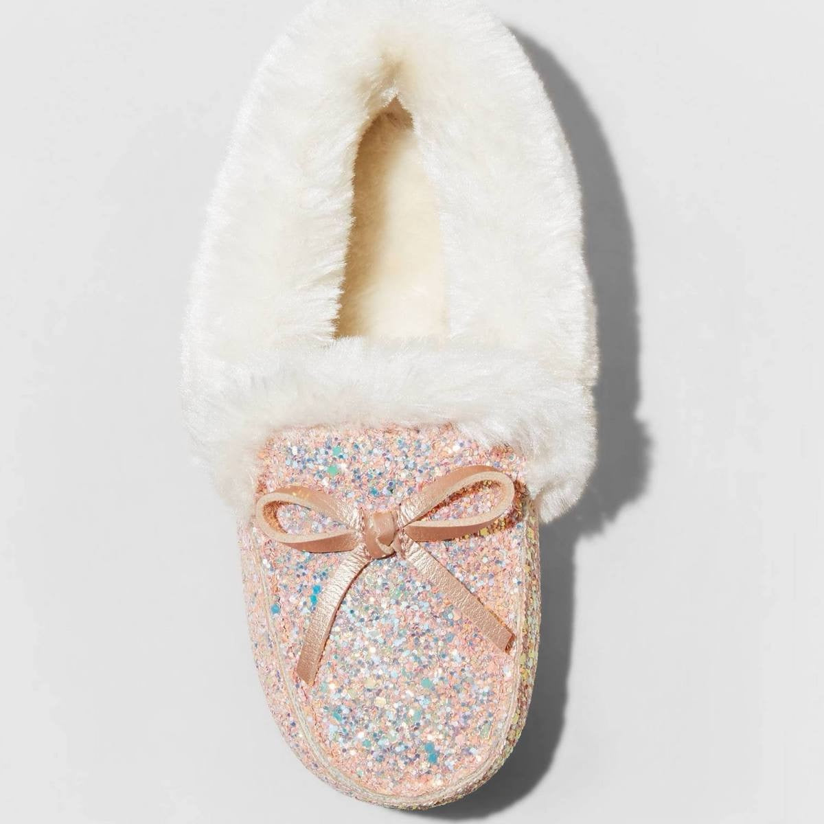 Cat & Jack Toddler Girls' Medora Glitter Moccasin Slippers  Pink - SIZE 5