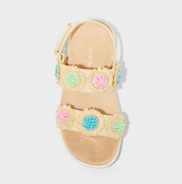 Toddler Girls' Lana Raffia Floral Footbed Sandals - Cat & Jack - CHOOSE SIZE