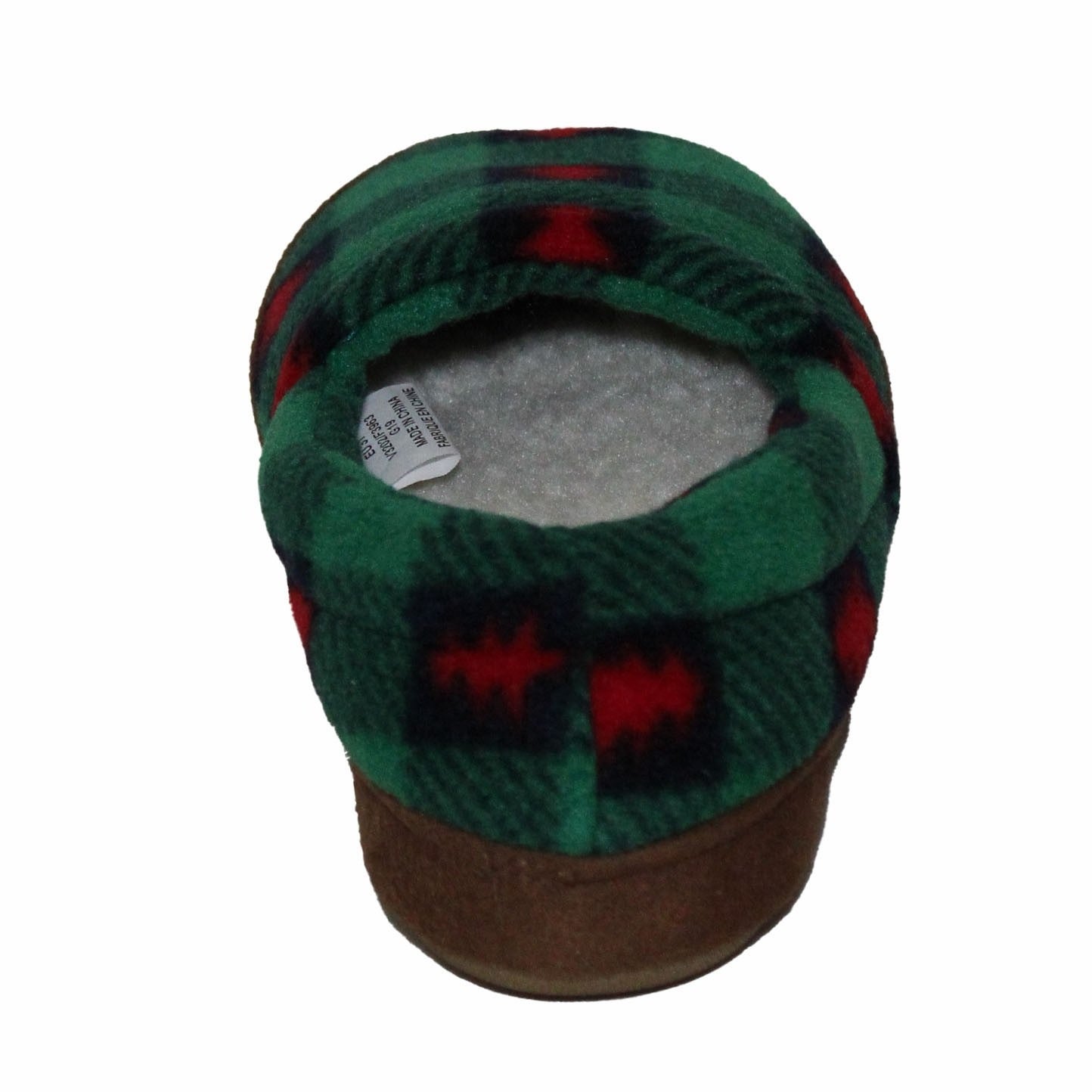 Lands' End Kids' Fleece Scuff Slipper Tree Check with letter P - Size 6