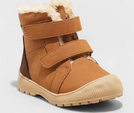 Cat & Jack Toddler Boys Eli Slip-On Faux Fur Winter Boots Cognac - Size 5