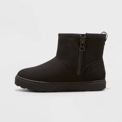 Cat & Jack Toddler Girls Arlo Zipper Shearling Style Boots Black - Size 10