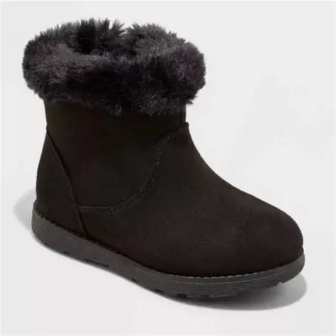 Cat & Jack Toddler Emani Zipper Slip-On Shearling Style Winter Boots Black- CHOOSE SIZE