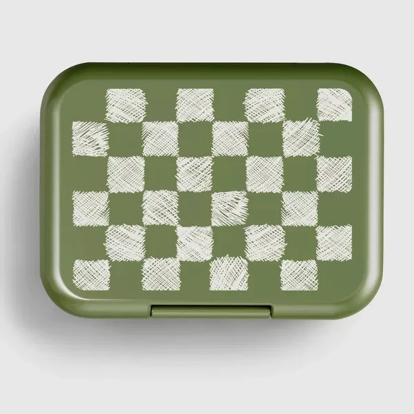 Cat & Jack Deluxe Bento Box 4 pcs Green Checked- Snap Closure