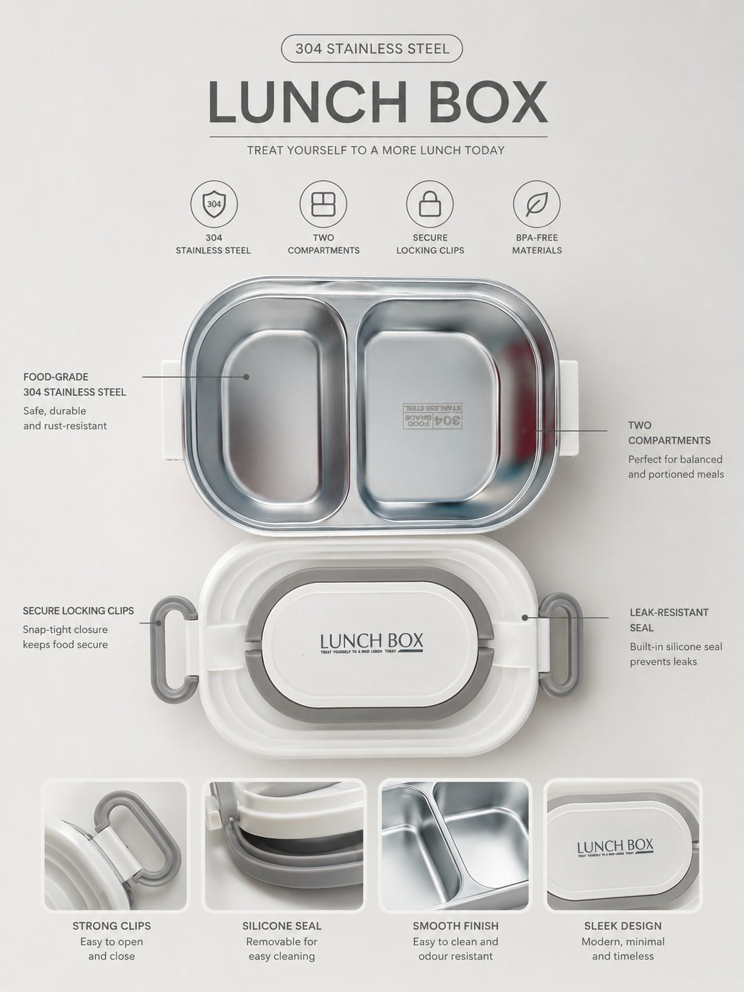 304 Stainless Steel Bento Lunch box for Adults  With Insulated bag- CHOOSE SIZE