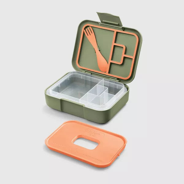Cat & Jack Deluxe Bento Box 4 pcs Green Checked- Snap Closure