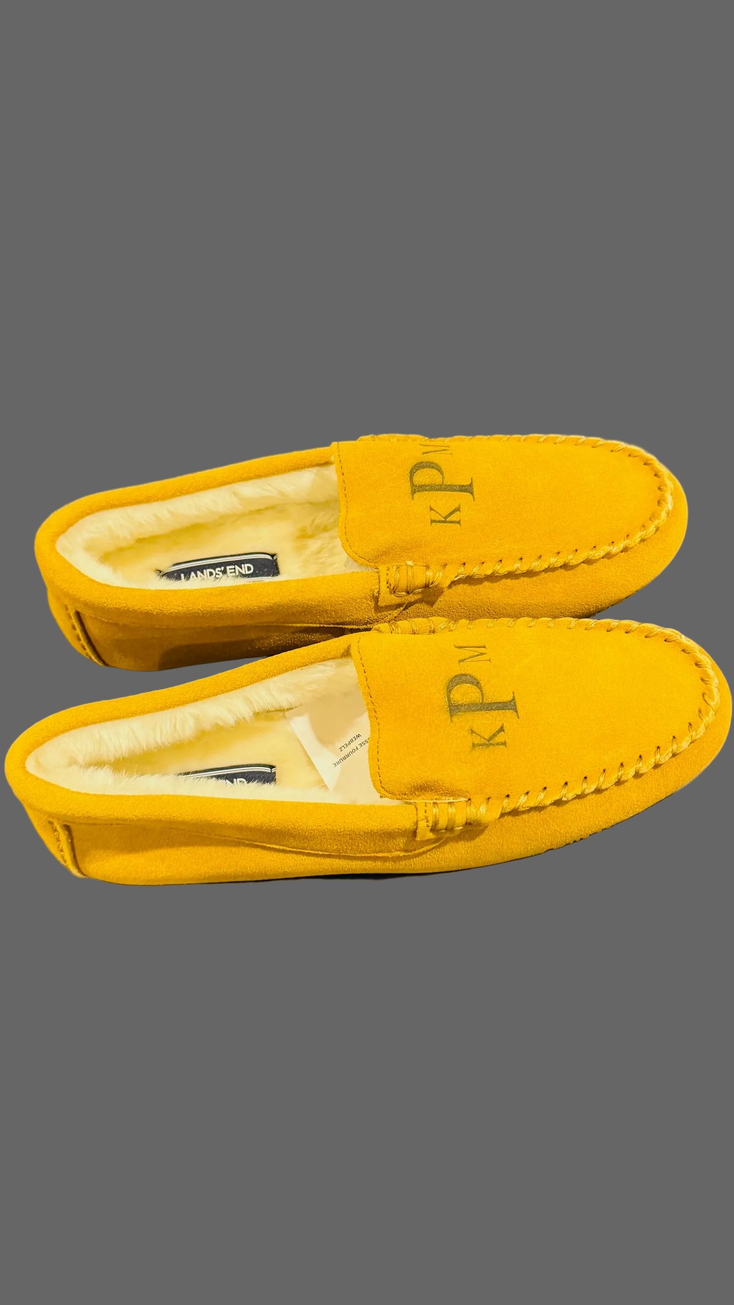 Lands' End Women's Suede Leather Moccasin Slippers English Tan Fur Interior - Size 9