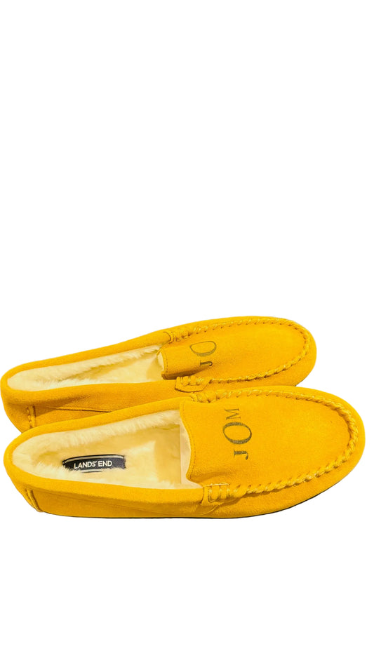 Lands' End Women's Suede Leather Moccasin Slippers English Tan Fur Interior - Size 11