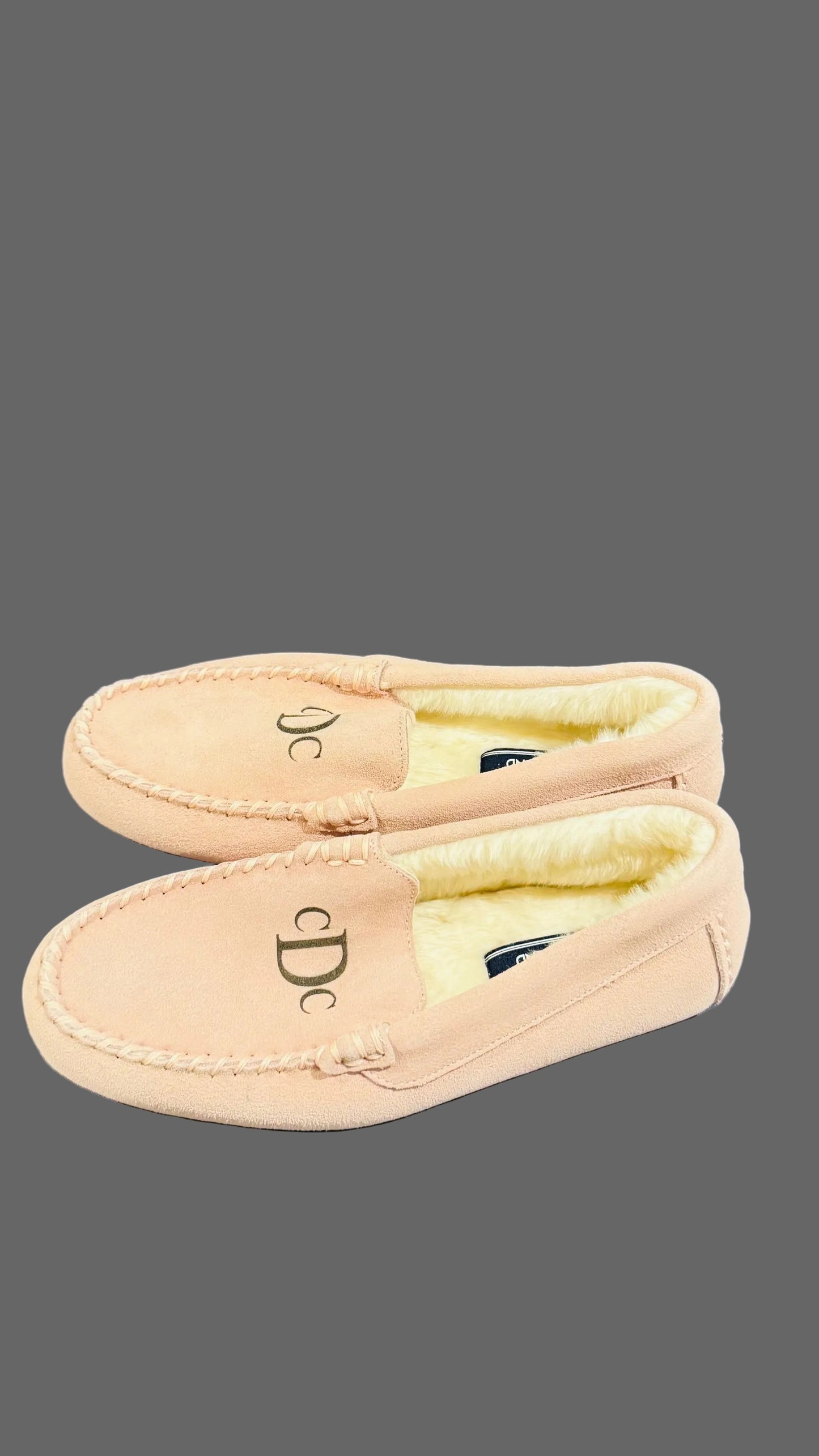 Lands' End Women's Suede Leather Moccasin Slippers Washed Pink Fur Interior - Size 7