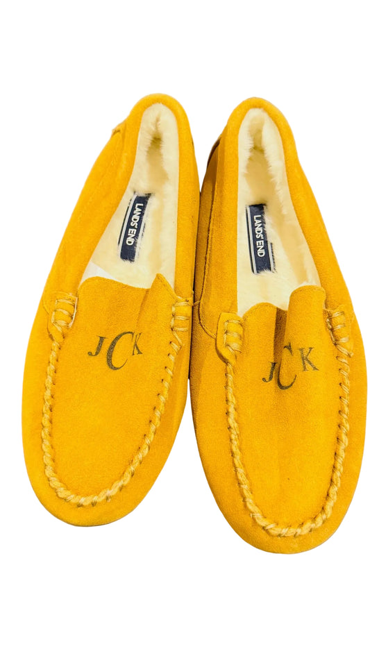 Lands' End Women's Suede Leather Moccasin Slippers English Tan - Size 8