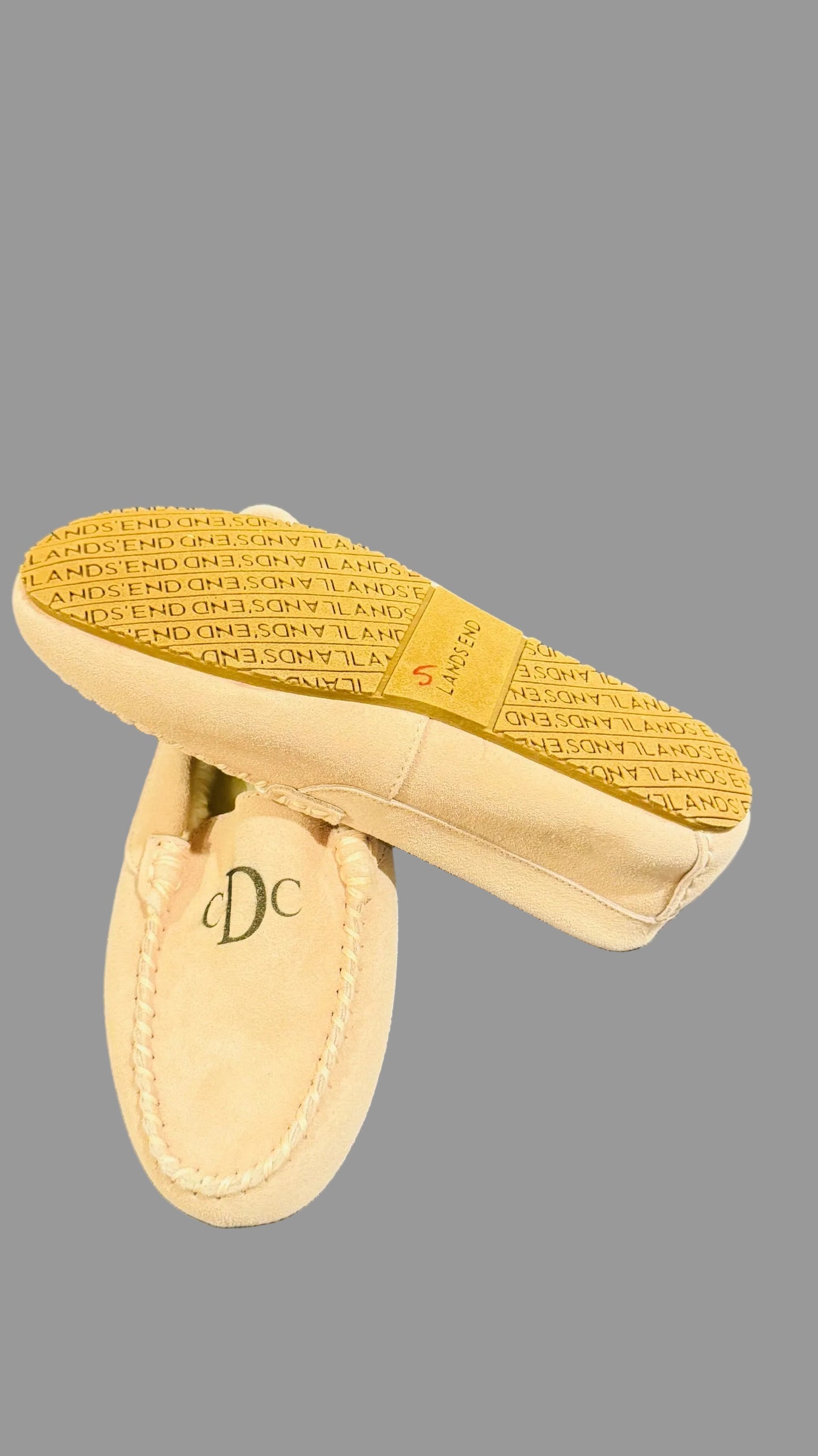 Lands' End Women's Suede Leather Moccasin Slippers Washed Pink Fur Interior - Size 7