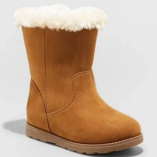 Toddler Girls’ Leah Zipper Slip-On Shearling Boots Cognac- Cat & Jack - CHOOSE SIZE