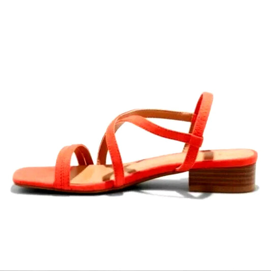 Women's Meadow Thin Strap Low Block Heel Sandals A New Day Coral Red - Size 6.5