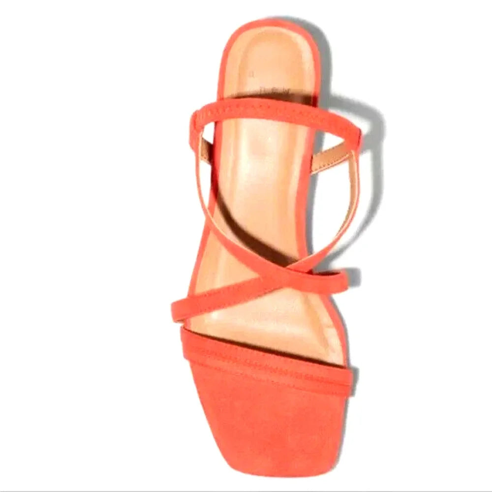 Women's Meadow Thin Strap Low Block Heel Sandals A New Day Coral Red - Size 6.5