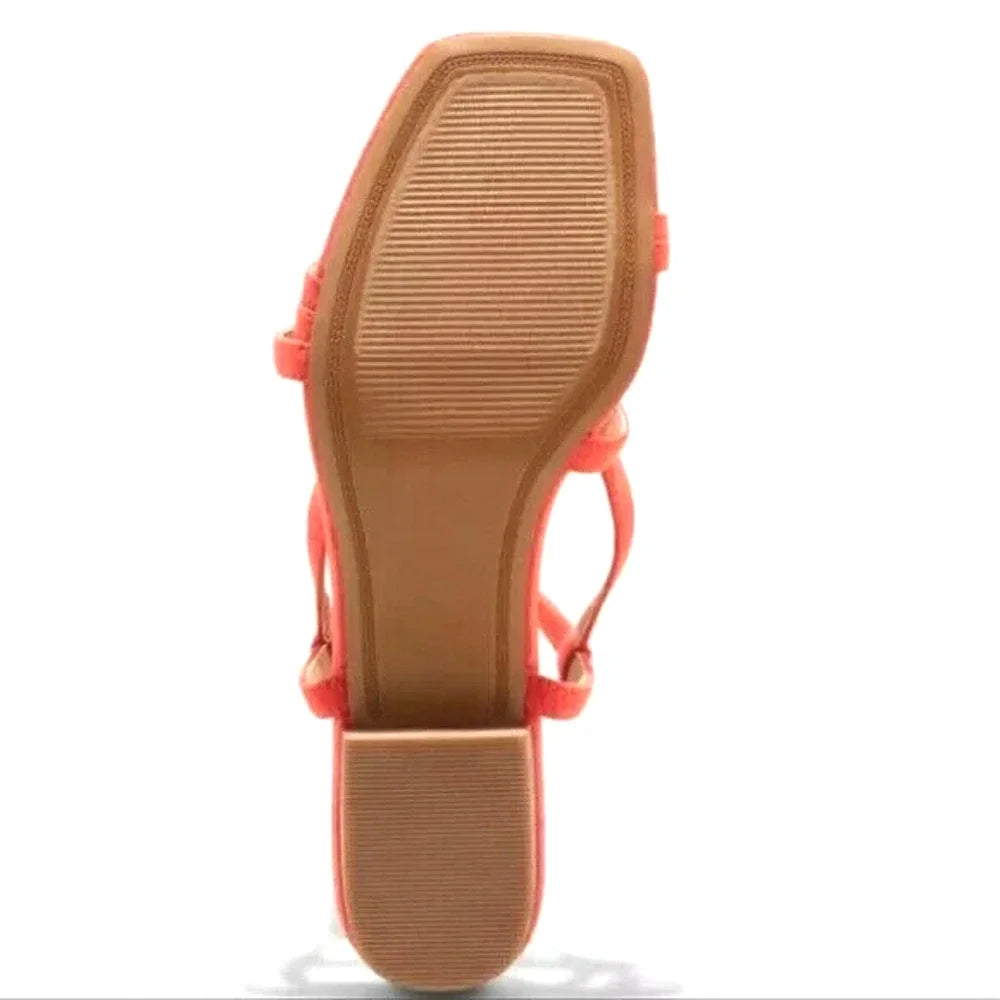 Women's Meadow Thin Strap Low Block Heel Sandals A New Day Coral Red - Size 6.5