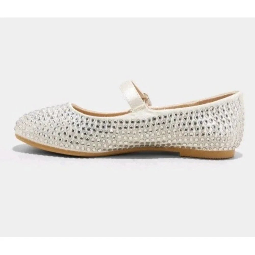 Art Class Kids' Nell Rhinestone Mary Jane Flats Ballet Off- White - CHOOSE Sz