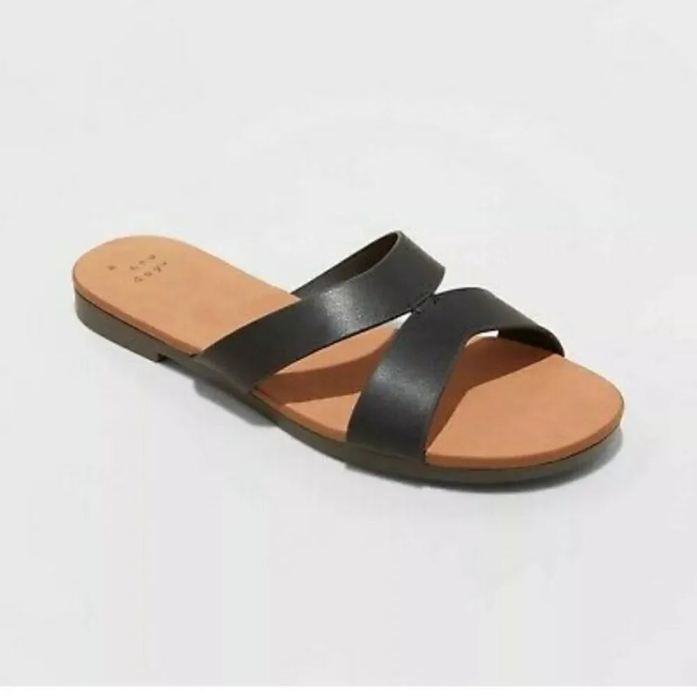 Women's A New Day Catie Black Slip-on Sandals- CHOOSE SIZE
