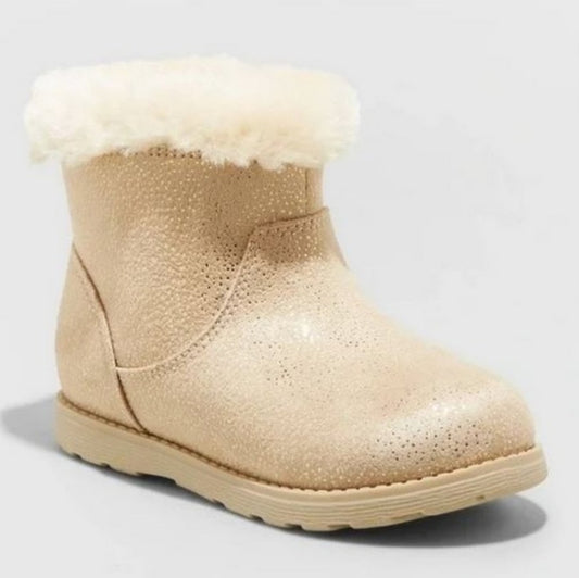 Toddler Girls' Emani Zipper Slip-On Shearling Style Winter Boots Tan - Size 6