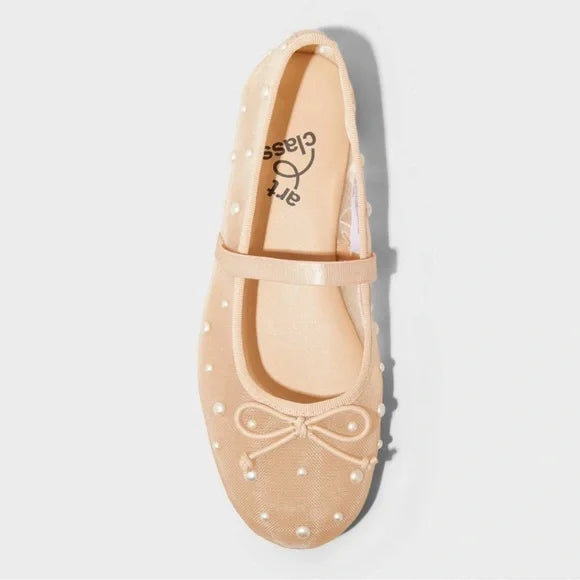 Art Class Kids' Fleur Mesh Pearl Ballet Flats Blush