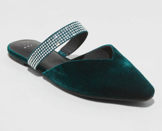 A New Day Women's Maxine Dark Green Velvet Mule Flat-  Size 8