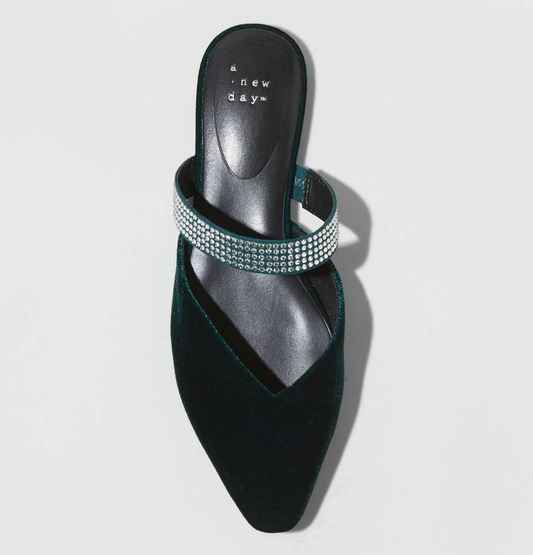 A New Day Women's Maxine Dark Green Velvet Mule Flat-  Size 8