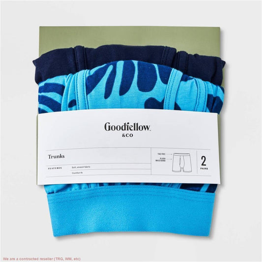 Goodfellow & Co Men's  Floral Leaf Print Trunks Blue/Navy 2Pk- CHOOSE Sz