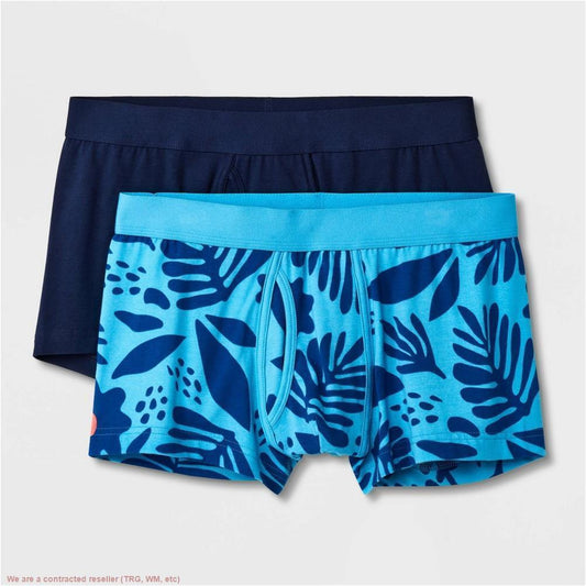 Goodfellow & Co Men's  Floral Leaf Print Trunks Blue/Navy 2Pk- CHOOSE Sz
