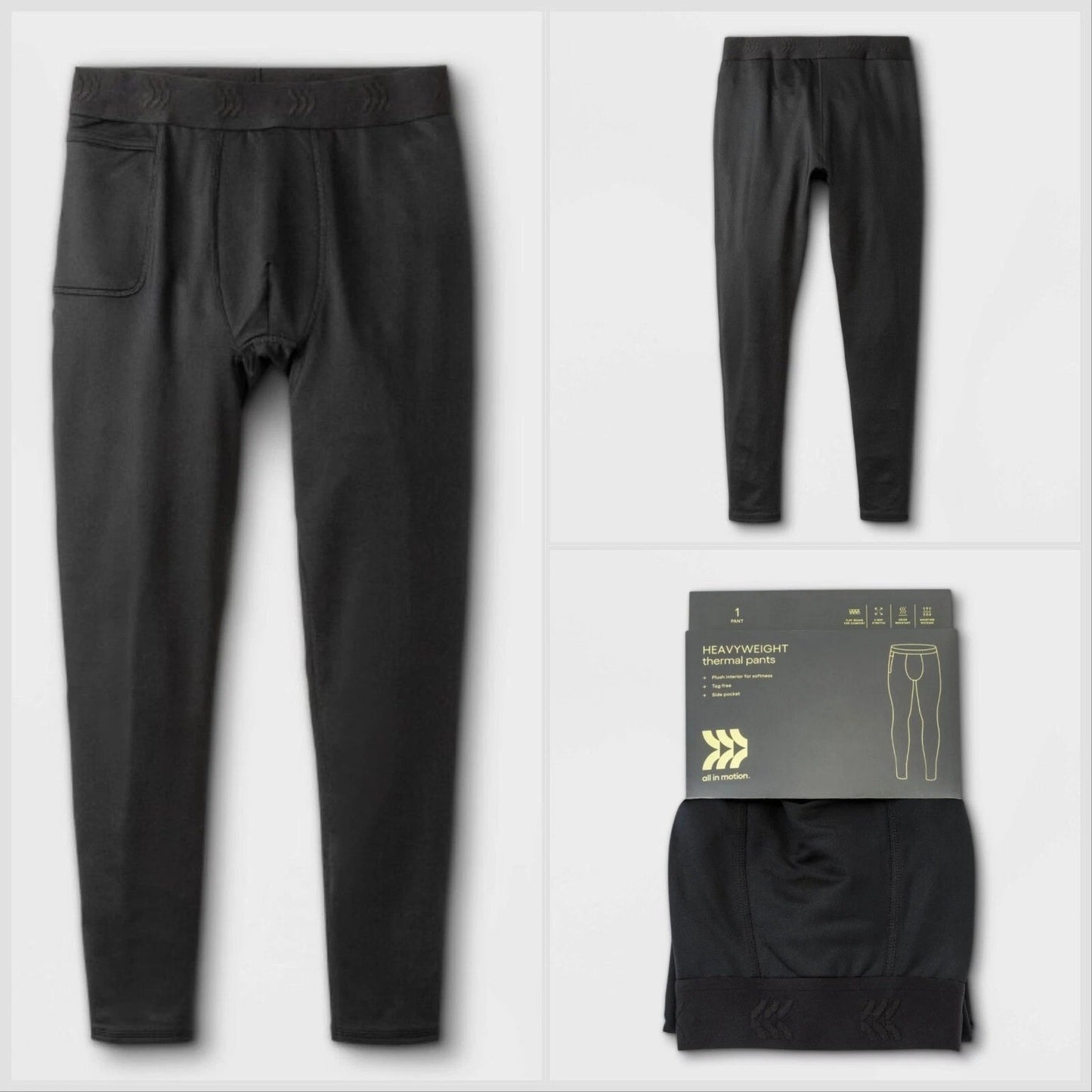 All in Motion Mens Heavyweight Thermal Pants Black- CHOOSE SIZE