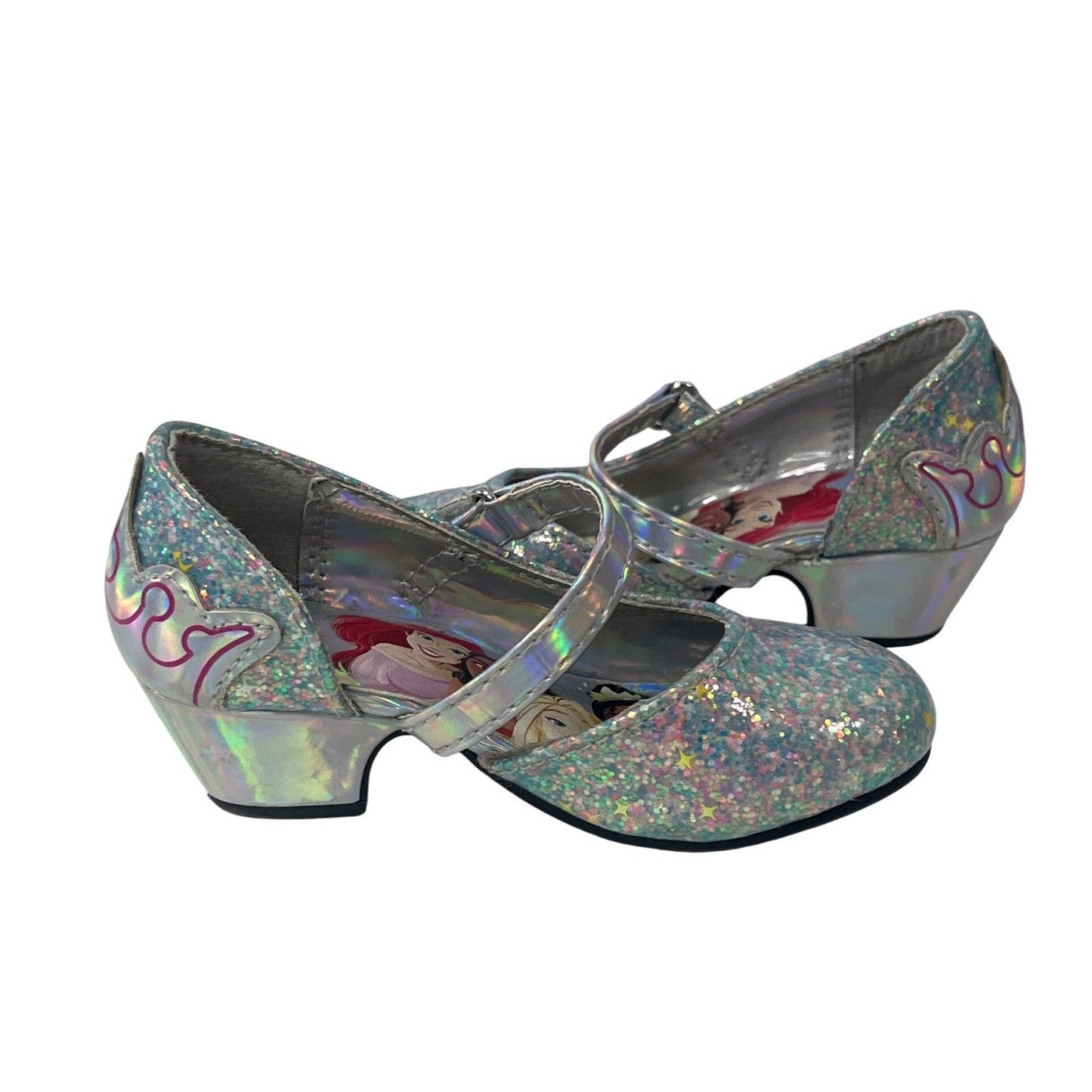 Disney Princess Toddler Girls Heels Ariel Moana Tiana Belle Silver - Size 7