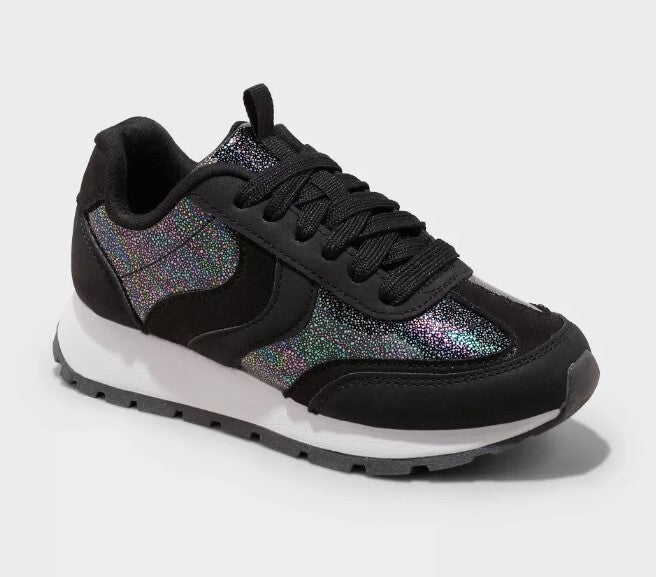 Kids' Ellison Lace-Up Sneakers Iridescent Black - Cat & Jack - Size 1