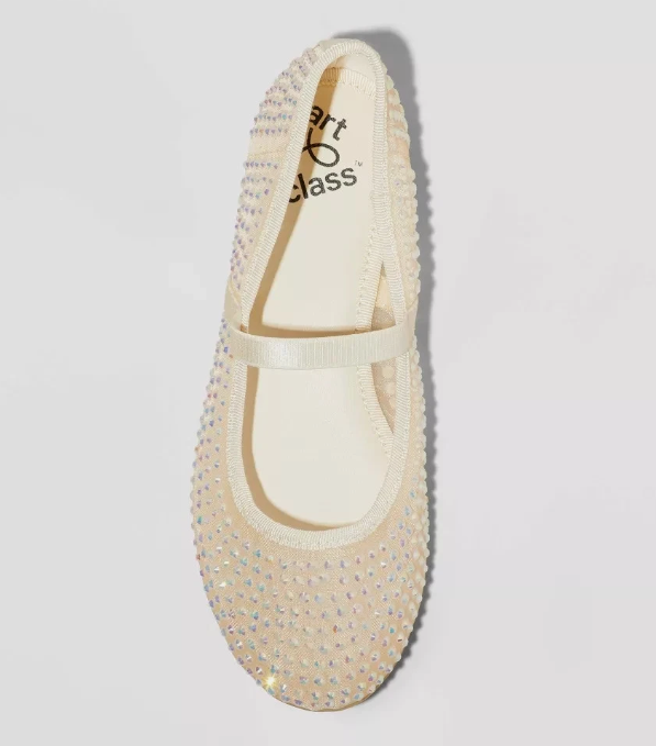 Kids' Faye Embellished Mesh Ballet Flats Beige - art class - Size 5